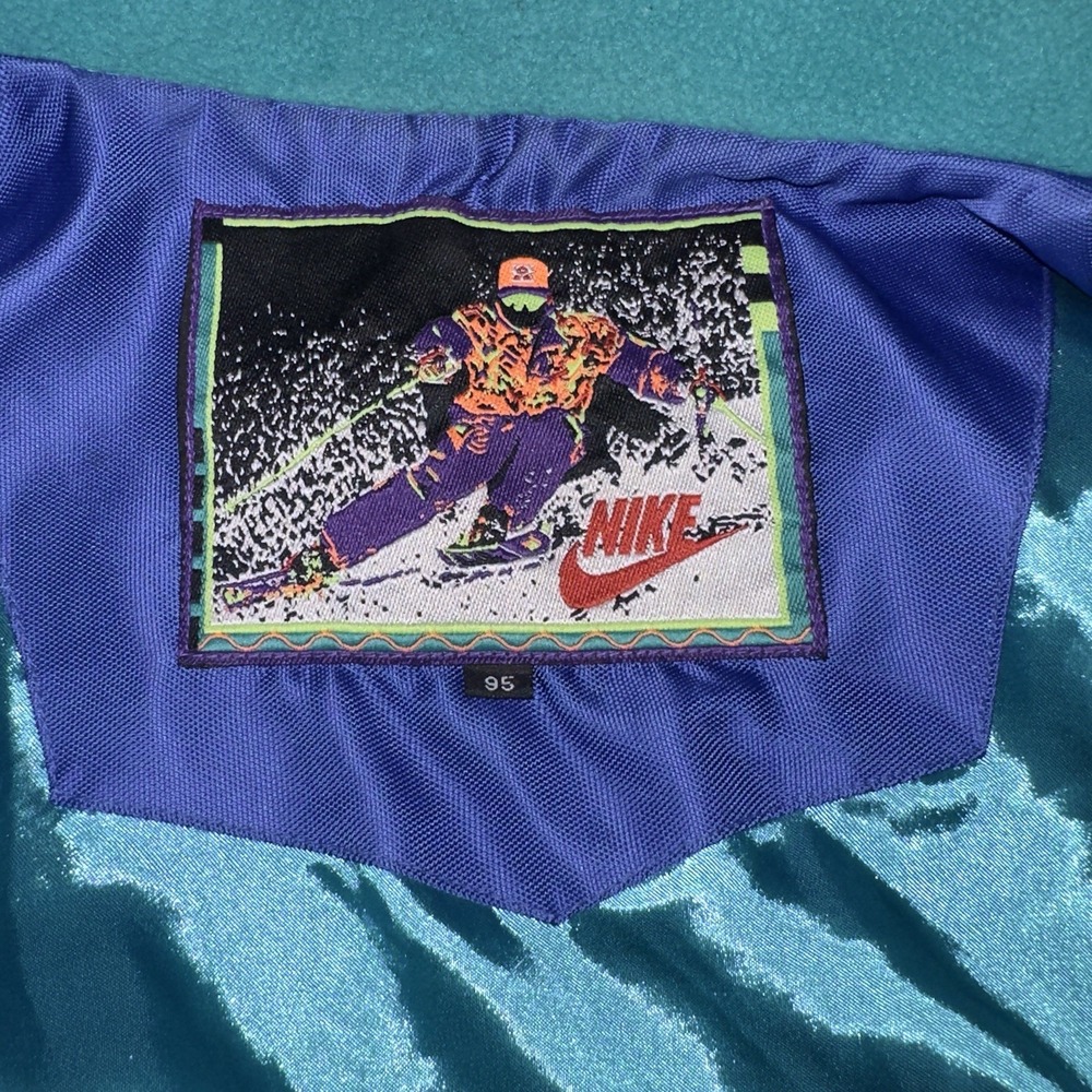 Vintage Nike Jacket Mens Medium Blue Red Ski Snow Windbreaker 90s YKK 95 - Picture 16 of 16
